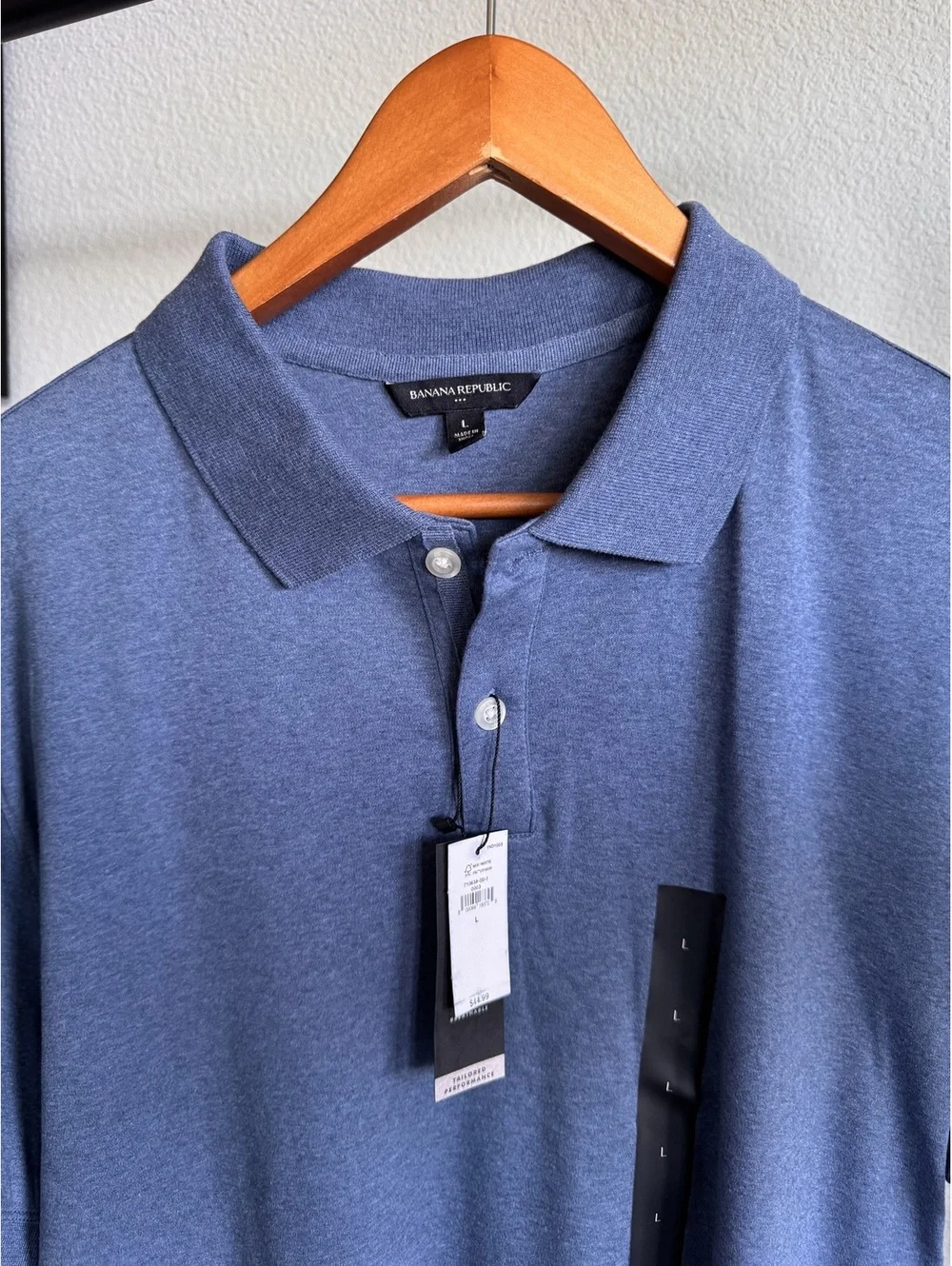 Banana Republic Luxe Touch Polo Shirt L Blue Standard Fit Performance Cotton NWT